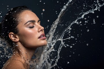 Dynamic water splash captures serene beauty of a woman immersed in a moment of tranquility and grace Generative AI