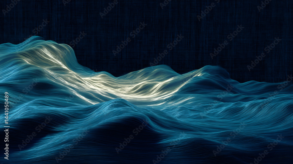Poster flowing waves in digital abstract art with modern texture and depth.