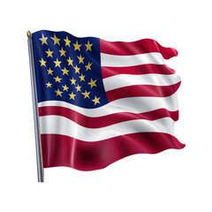 Obraz premium Waving 30-Star American Flag on Flagpole, Patriotism Symbol, USA Banner