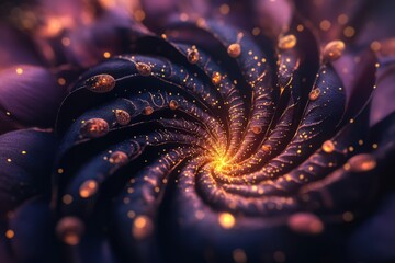 A detailed spiral design with golden highlights and dark hues.