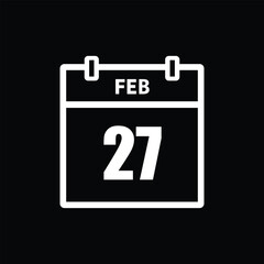 calender icon, 27 february icon with black background