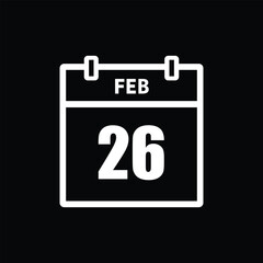 calender icon, 26 february icon with black background