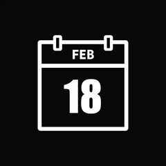 calender icon, 18 february icon with black background