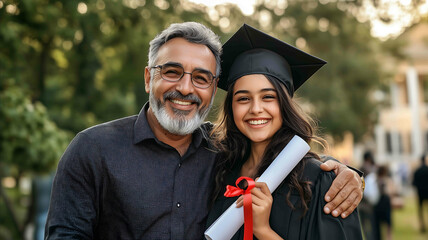 hands holding rolled degree certificate with red ribbon