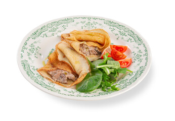 Pancakes Stuffed with Meat and Fresh Vegetables