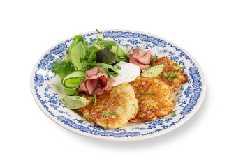 Potato Pancakes with Roast Beef, Greens and Herb Butter