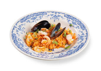 Seafood Risotto with Shrimps, Mussels, Tomato Sauce and Fresh Herbs