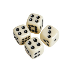 Four Ivory Dice with Black Dots on a Transparent Background
