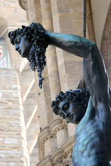 Detail of Perseus Holding Medusa's Head – Bronze Sculpture by Cellini in Florence, Italy