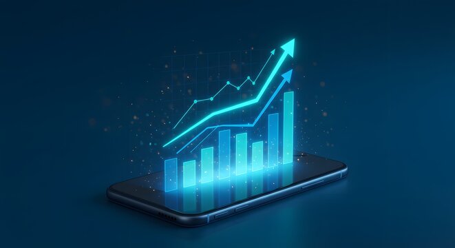 Mobile stock market analysis app with financial growth chart and investment data insights for success