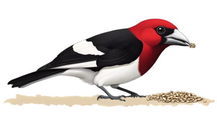 Vibrant Bird with Red Head Feeding on Seeds Detailed Illustration for Nature and Wildlife Them
