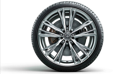 Un pneu avec une jante hyper stylee vu du dessus isole sur fond blanc