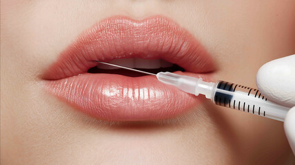 Concentrated doctor injecting Botox to the lips of a patient