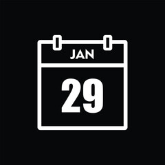 calender icon, 29 january icon with black background