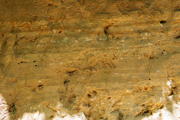 地層の現れた土壁