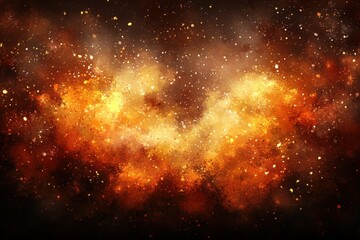 Cosmic nebula, vibrant orange-gold hues, swirling patterns in deep space