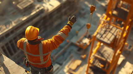 Construction Worker Directing Crane Operations