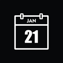 calender icon, 21 january icon with black background