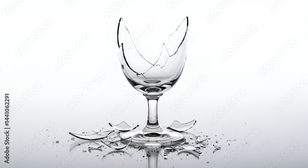 Poster broken champagne flute isolated against white background symbolizing joy cut short displaying shatte