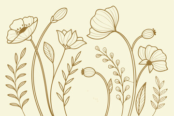 Set of boho simple geometric branch and flowers. Botanic design elements in wavy and vintage style. Leaves and branches print for logo, social media or packaging and greeting card. Vector illustration