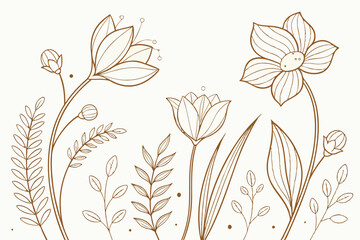 Set of boho simple geometric branch and flowers. Botanic design elements in wavy and vintage style. Leaves and branches print for logo, social media or packaging and greeting card. Vector illustration
