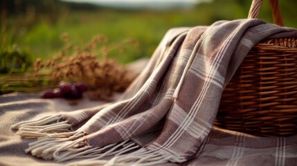 Romantic picnic blanket closeup