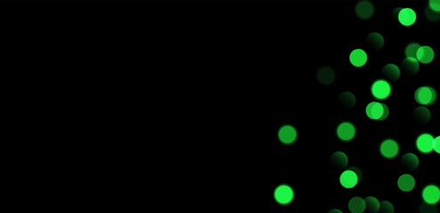 Green bokeh, blurred background with sparkling lights, blurry glitter effect. Bright soft abstract background. Vector illustration.