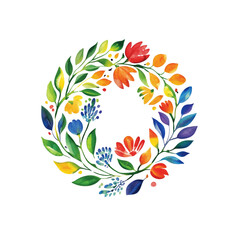Vibrant Watercolor Floral Wreath Rainbow of Flowers and Leaves