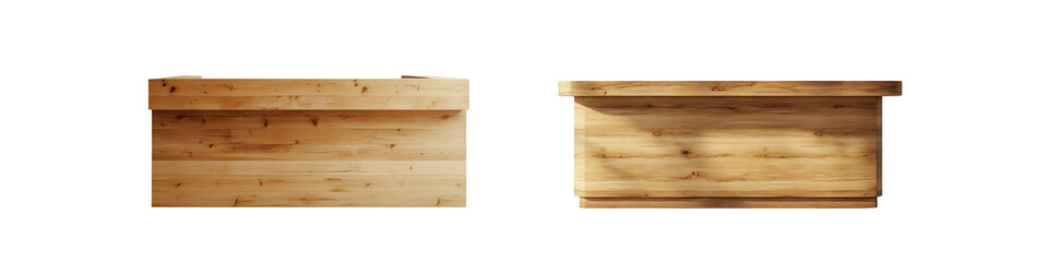 Collection of rustic wooden bar counters isolated on a transparent background, ideal for cozy and cabin-style interiors.