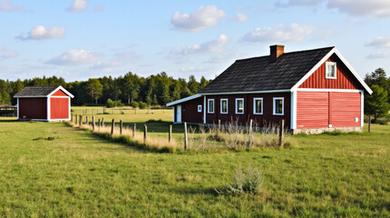 Land Islands Finland - Wooden Farmhouses with Red-Painted Exteriors on the Rural Edge of Mariehamn