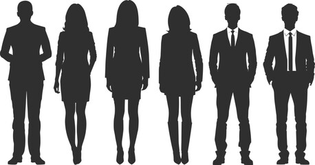 Silhouettes of Business Professionals: Diverse team of men and women standing confidently.