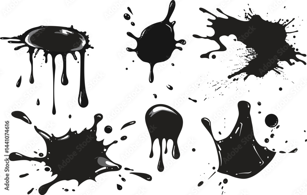 Poster vector image of black ink spills, perfect for adding visual interest to designs and projects.