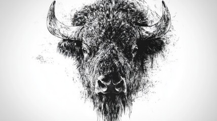 Bison portrait, wildlife art, nature background, graphic design