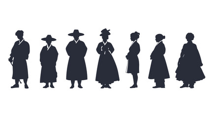 Silhouettes of Koreans in traditional clothing, capturing Korean heritage and traditional style.