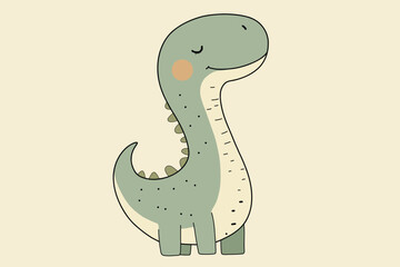 Fototapeta premium A cartoon dinosaur. The dinosaur is small and cute, with a big smile on its face. The image has a playful and lighthearted mood