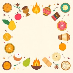 Realistic Image of Circular Frame with Parsi Festival Symbols for Design Poster