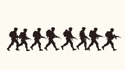 Silhouette of Armed Soldiers Marching in Formation