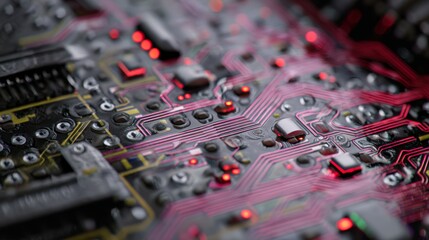 Fototapeta premium Circuit board closeup. Technology background