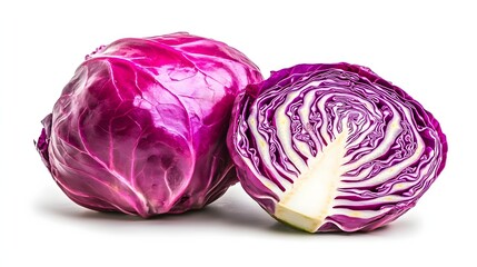 Fresh Purple Cabbage Whole and Half Cut Displaying Vibrant Colors and Crisp Texture