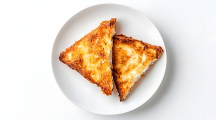 Two Crispy Golden Cheese Toast Slices Arranged on a White Plate Ready for Enjoyment at Breakfast