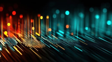 Digital Fingerprint Scan Layered on Abstract Technology Background With Glowing Effects