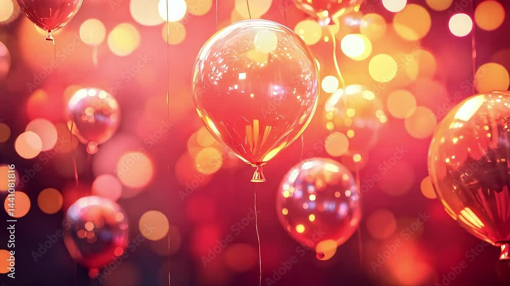 Poster red balloons floating in bokeh background
