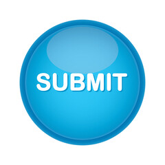 Submit blue glossy button symbol icon isolated on a white background. Click and action button for web template, applications, development. Vector illustration.