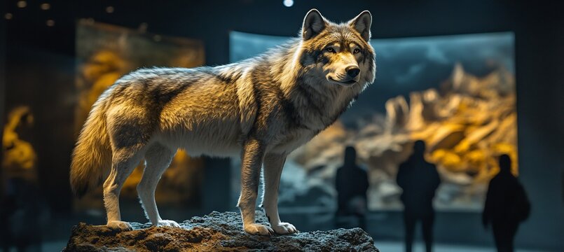 Photorealistic 3D Render Life Size Dire Wolf Model Museum Gallery Ambient Lighting
