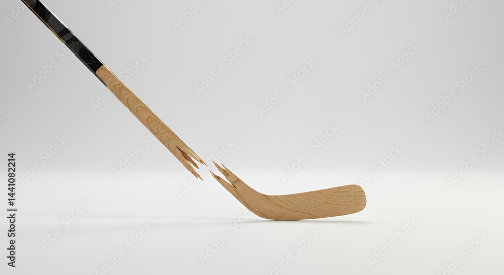 Fototapete disfigured hockey stick with snapped curve isolated against white backdrop symbolizing end of season