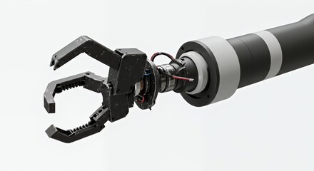 Fototapeta premium Dismantled Robotic Arm with Broken Gripper Isolated on White Screen Background