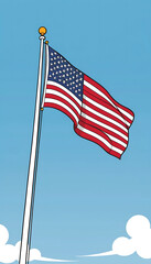 Obraz premium American flag waving proudly on flagpole against a blue sky backdrop