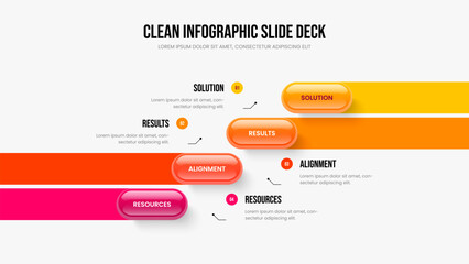 Sales Report Presentation Layout Vector Illustration. Enterprise Overview 4 Step Infographic Frame Template. Professional Strategy Four Option Diagram Slide Design.