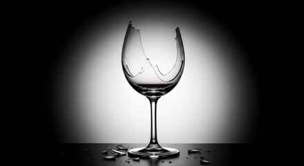 Elegant Shattered Clear Wine Glass With Fragments Spread on White Background Perfect for Decoration Ads and Promotion