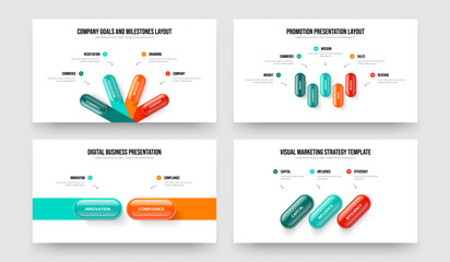Investor Planning Four Five Two Three Option Diagram Frame Design Vector Illustration Collection. Digital Analysis 4 5 2 3 Step Infographic Slide Layout Set.
